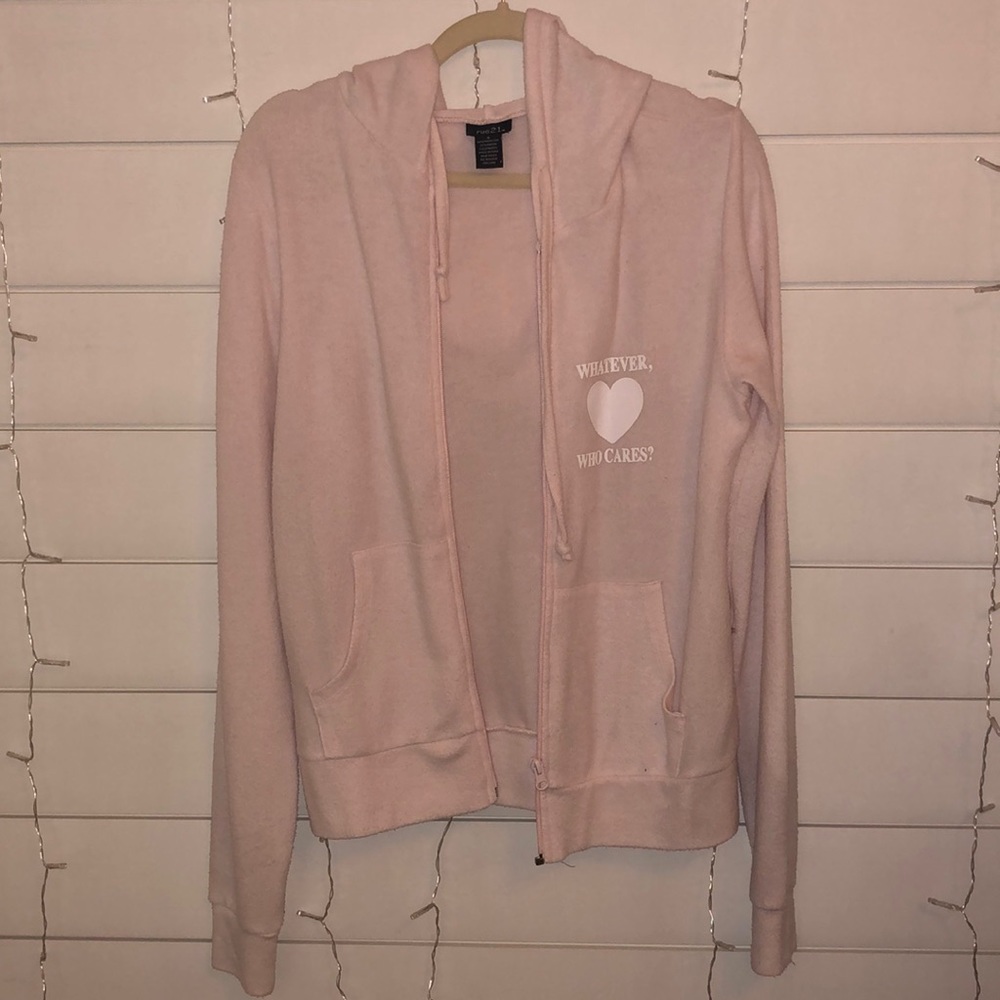 Rue21 “Whatever, Who Cares?” Pink Drawstring Jacket
